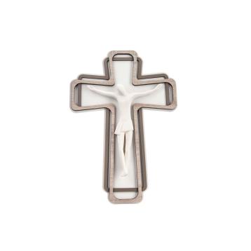 Cristo stilizzato bianco su croce legno 33x46