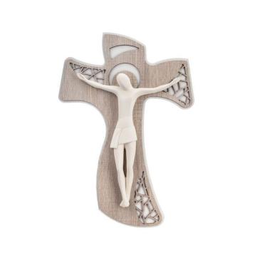 Cristo stilizzato bianco su croce legno 23x33