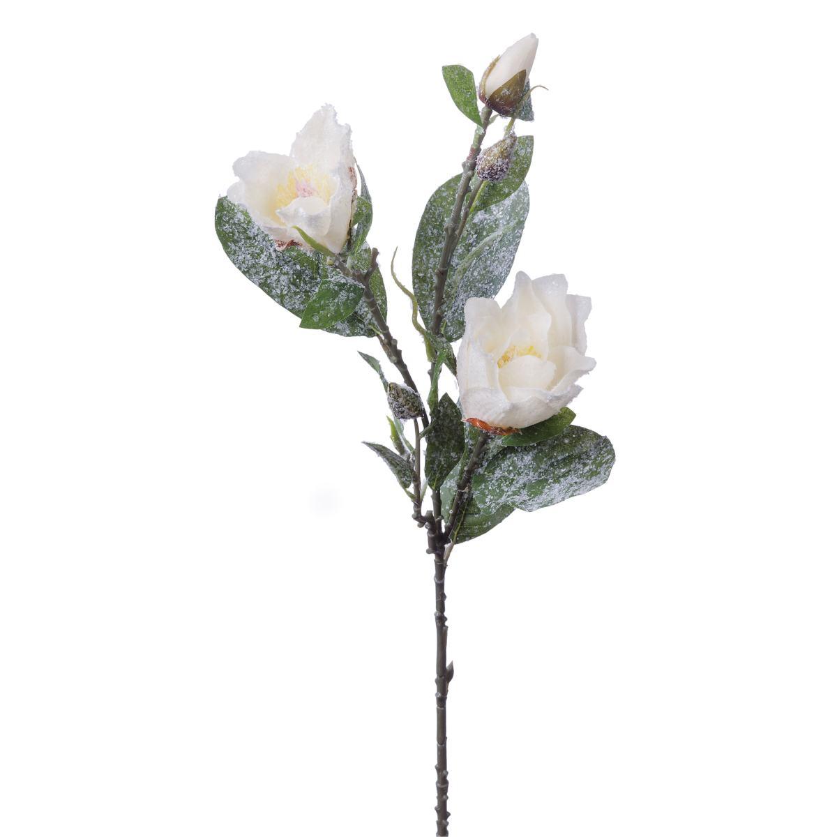 Fiori di magnolia innevati 2 fiori 2 boccioli cm80