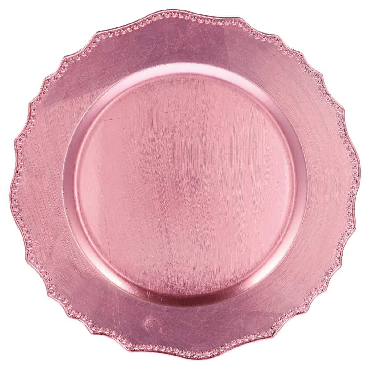 Sottopiatto tondo in plastica rosa d.33 cm