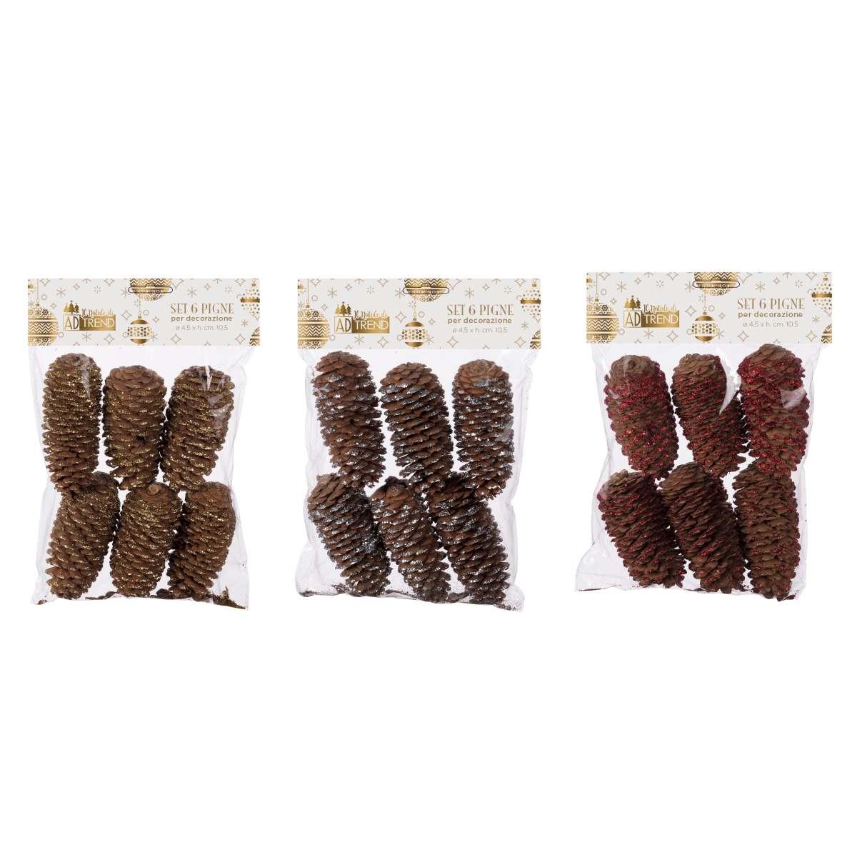 Set 6 pigne per decorazioni natalizie d4,5xh10,5 cm