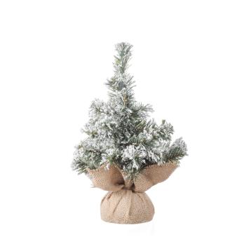 Albero di natale innevato con base in juta