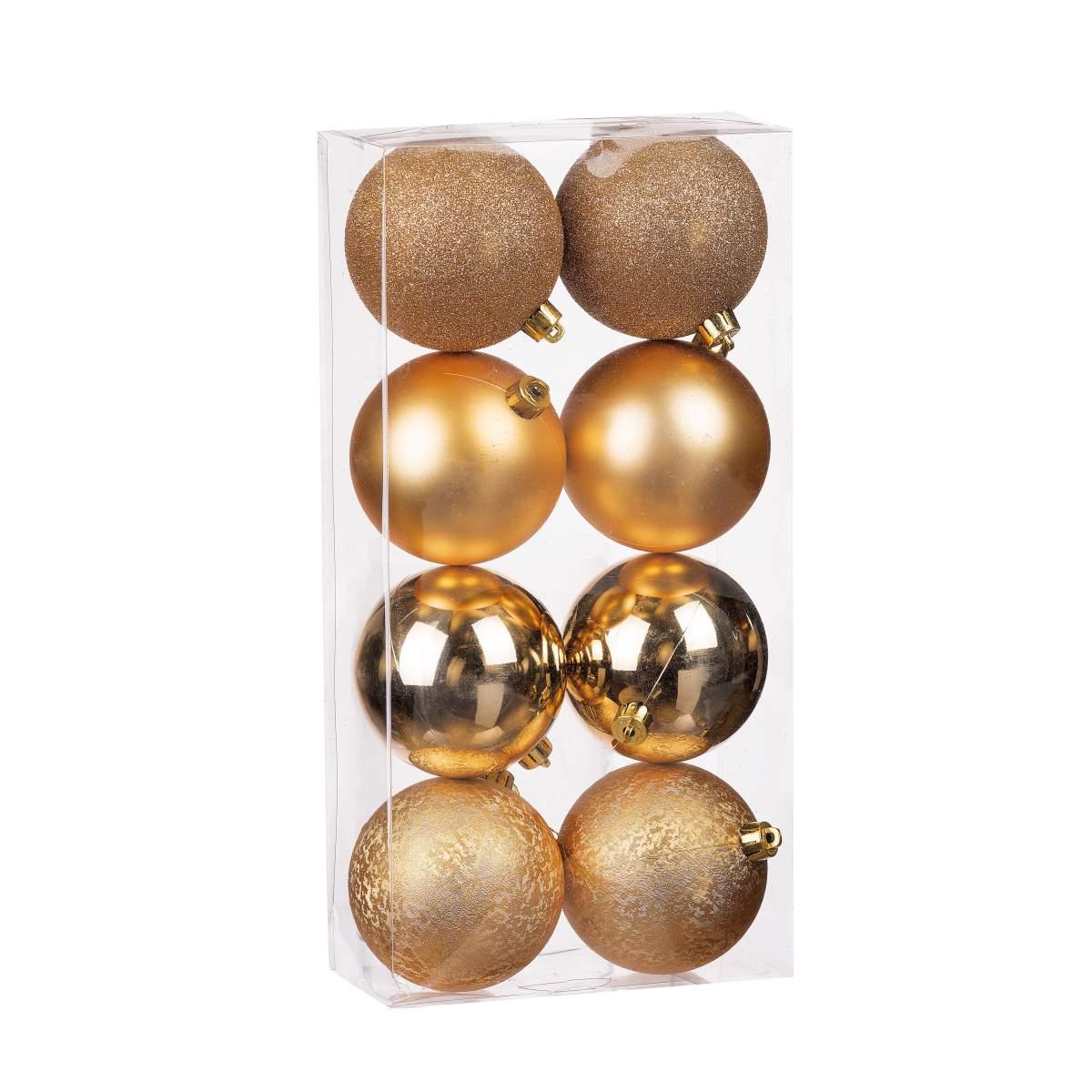 Set 8 palline di natale oro in plastica d8 cm