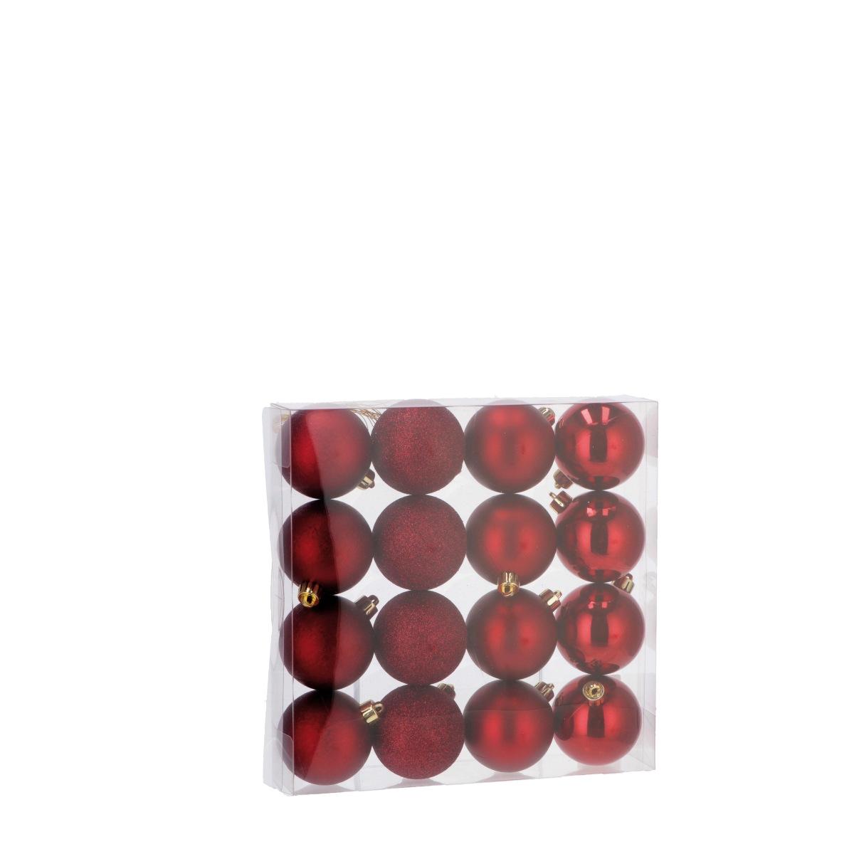 Set 16 palline di natale rosso scuro in plastica d6 cm