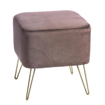 Pouf in velluto ikat con gambe in ferro grigio 41x41xh43 cm