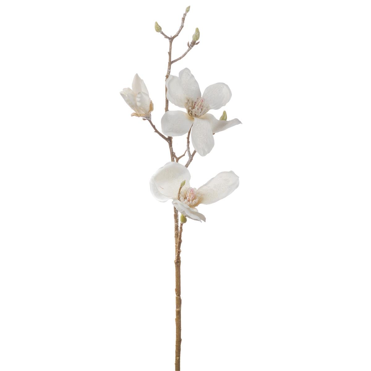 Magnolia innevata 2fiori 1bocciolo per decorazioni natalizie bianca cm80