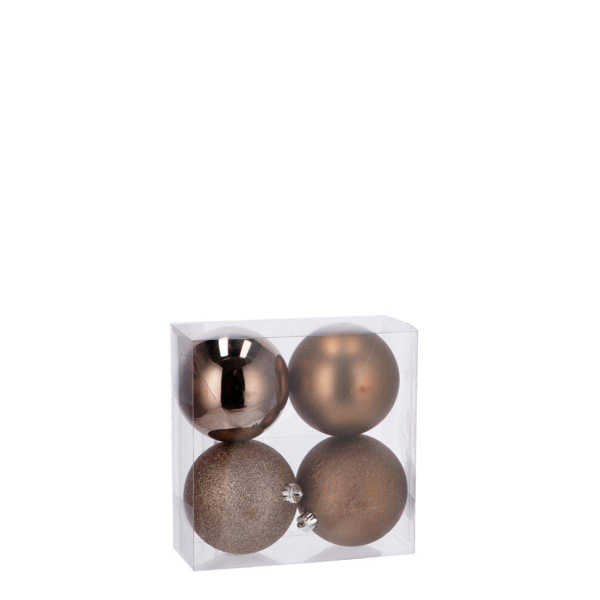 Set 4 palline di natale bronzo in plastica d10 cm