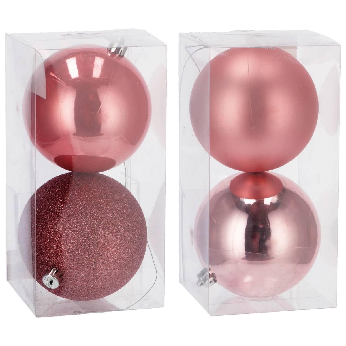 Set 2 palline di natale rosa in plastica d12 cm