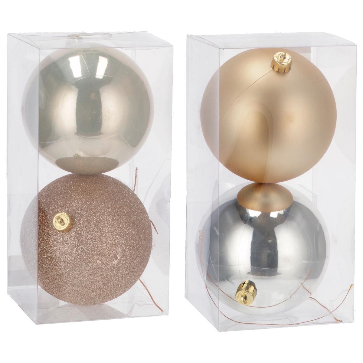 Set 2 palline di natale champagne in plastica d12 cm