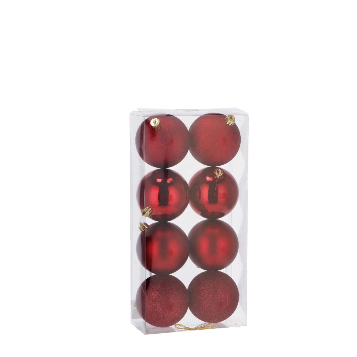 Set 8 palline di natale rosso scuro in plastica d8 cm