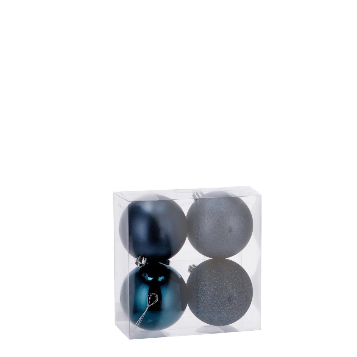 Set 4 palline di Natale blu in plastica d10 cm