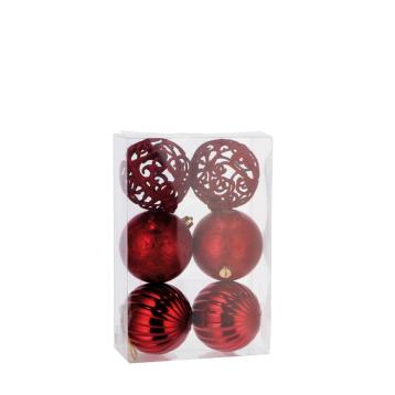 Set 6 palline di natale rosso scuro in plastica d10 cm