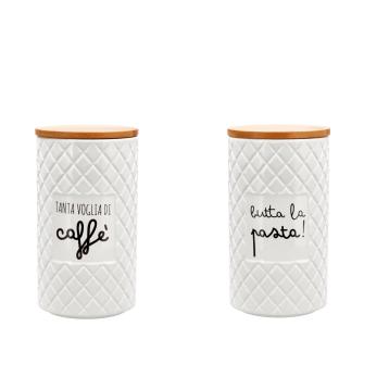 Barattolo in ceramica con coperchio in legno