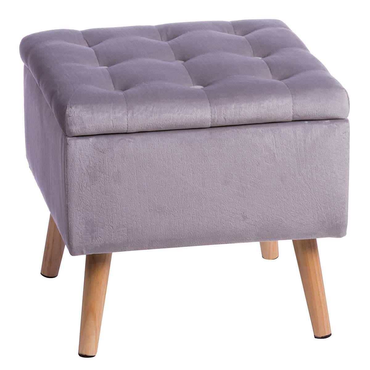 Pouf in velluto amad con contenitore grigio 39x39xh39 cm